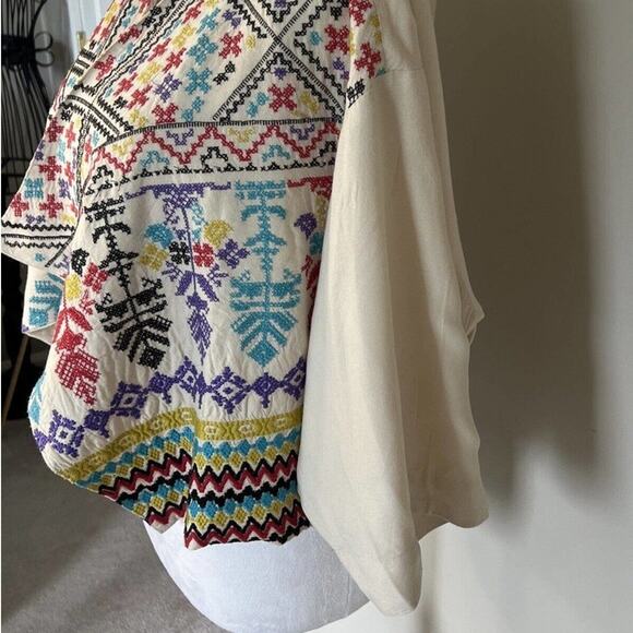 Ecote UO Embroidered Open Front Crop Jacket Colorful Boho Festival Cover Up - Picture 5 of 12